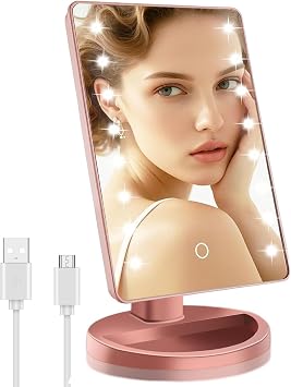 Lighted Makeup Mirror Dimmable Desk Mirror with Light Rose Gold