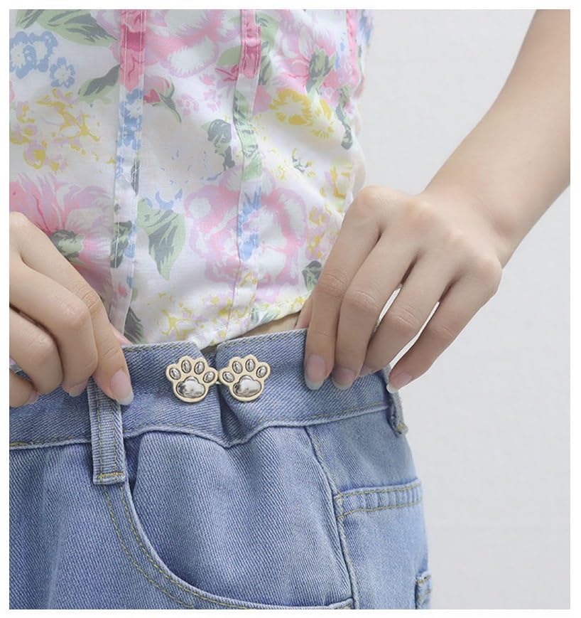 Wickston Cute Paw Shape Adjustable Jeans Button – No Sew Clip-On Metal Waist Tightener for Pants, Denim & Skirts | Reusable Cat Paw Pant Button for Waist Adjustment & Perfect Fit (2) 2