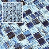 CASAPALACE Glass Peel and Stick Backsplash, 12' x 12' Mixed Blue Small Glass Mosaic Tile for Kitchen Bathroom Wall (8-Sheet, 8 SQ.FT)