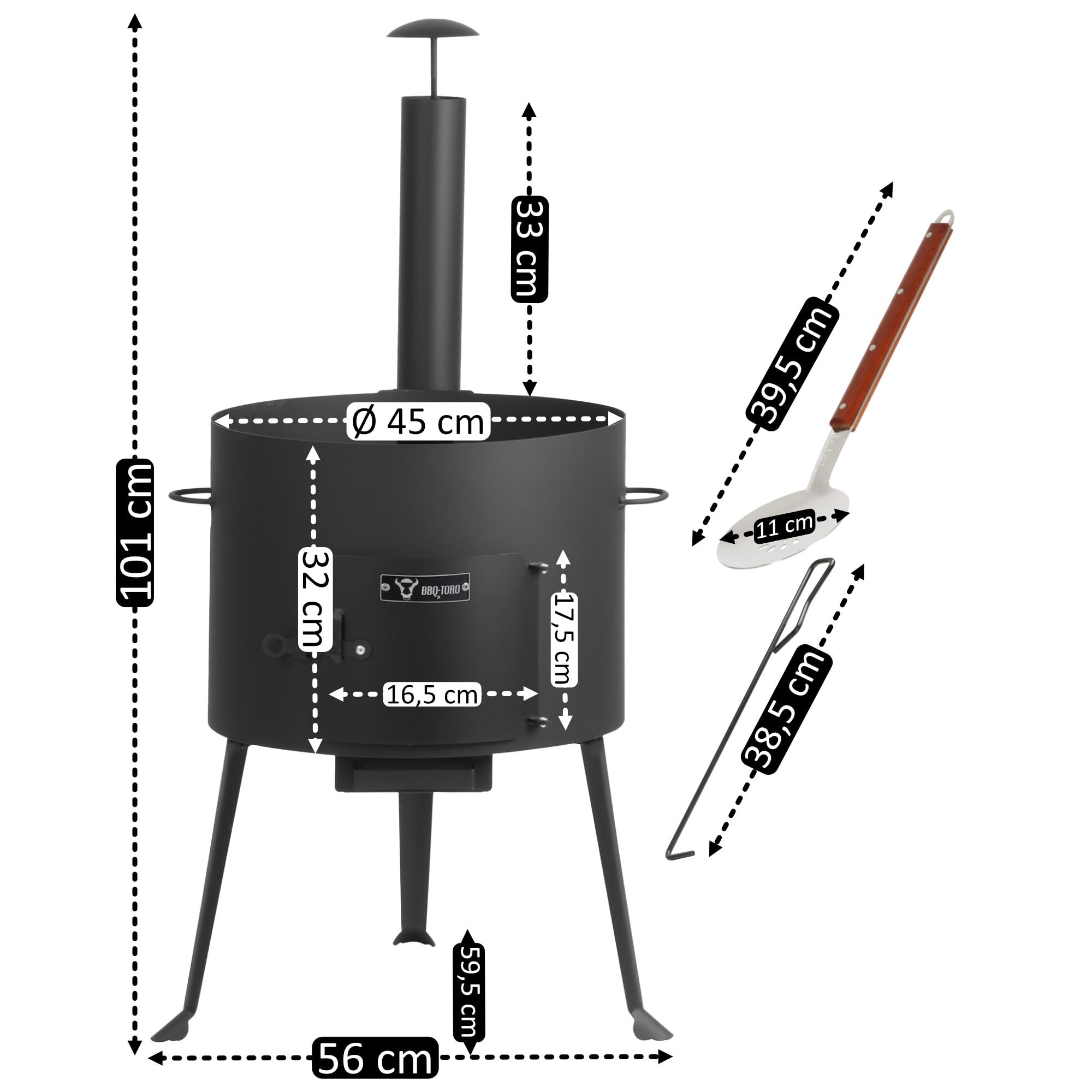BBQ-Toro Żeliwny kazan z piecem kazanowym Ø 44 cm | 19 l garnek żeliwny z pokrywką, garnek żeliwny | kociołek na gulasz, piec na zewnątrz, piec do ognia, piec jednogarnkowy, palenisko, kuchnia na