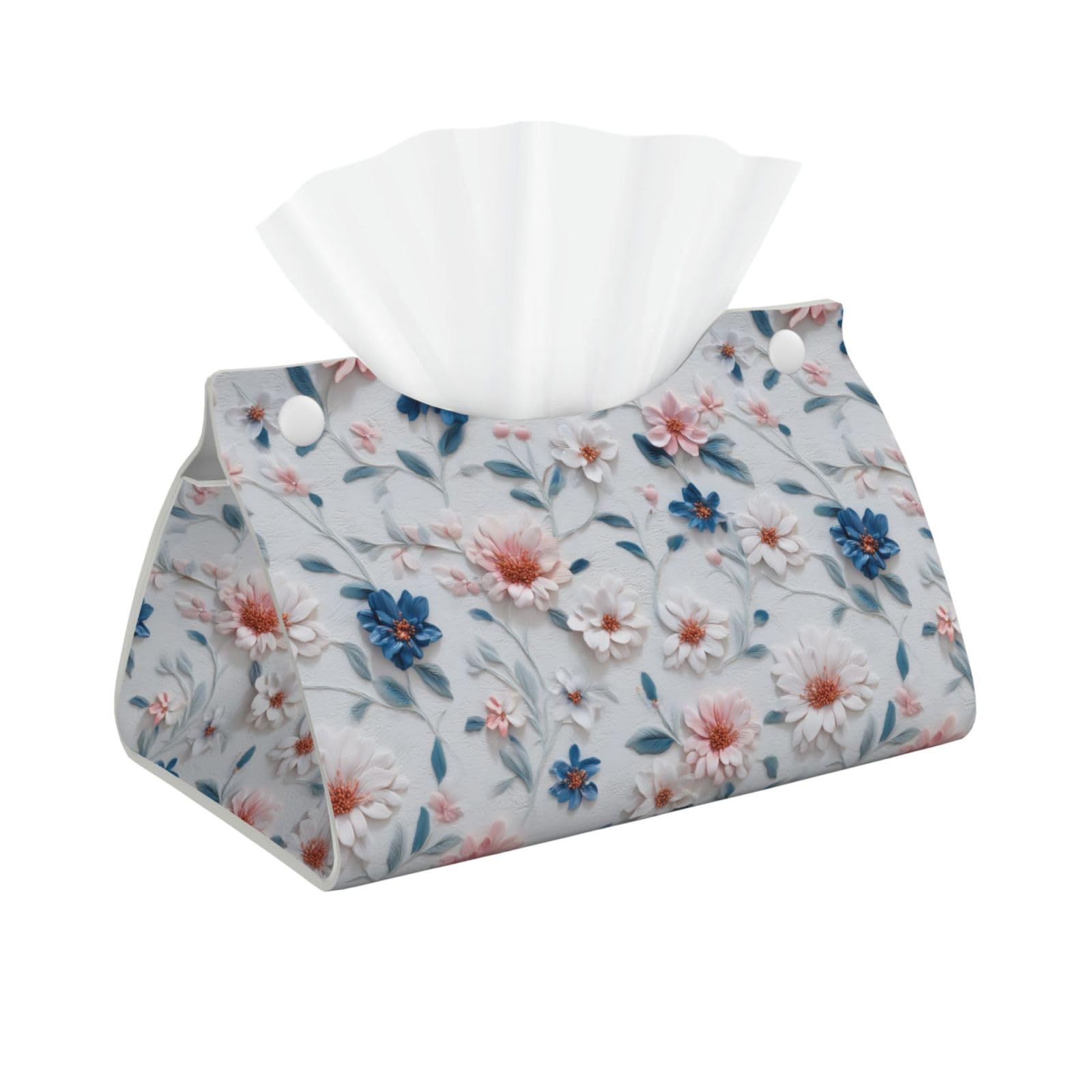 Small Flowers and Leaves Floral Motifs Tissue Box Cover Rectangle Pu Leather Tissue Box Holder for Car Bathroom Bedroom Desk Tabletop Decor