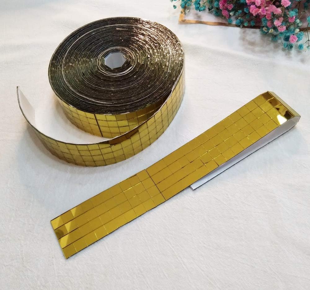 Meya Gold Mirror 600Pcs Gold Self-Adhesive Mirrors Mosaic Tiles Mini 10X10mm,Real Glass Mirror Roll,Decorative Mirror Sticker Sheet Diy Accessory Mirrors Mosaic Tiles