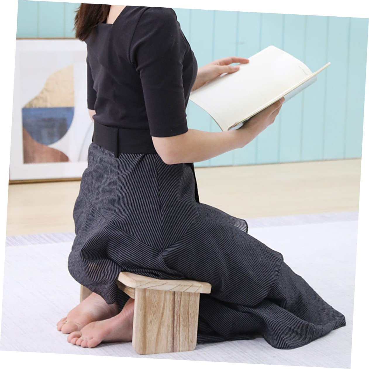 POPETPOP Wooden Meditation Stool Portable Kneel Sit Bench for Prayer and Tea Lightweight Natural Rounded Edges for Zen Practices and Worship