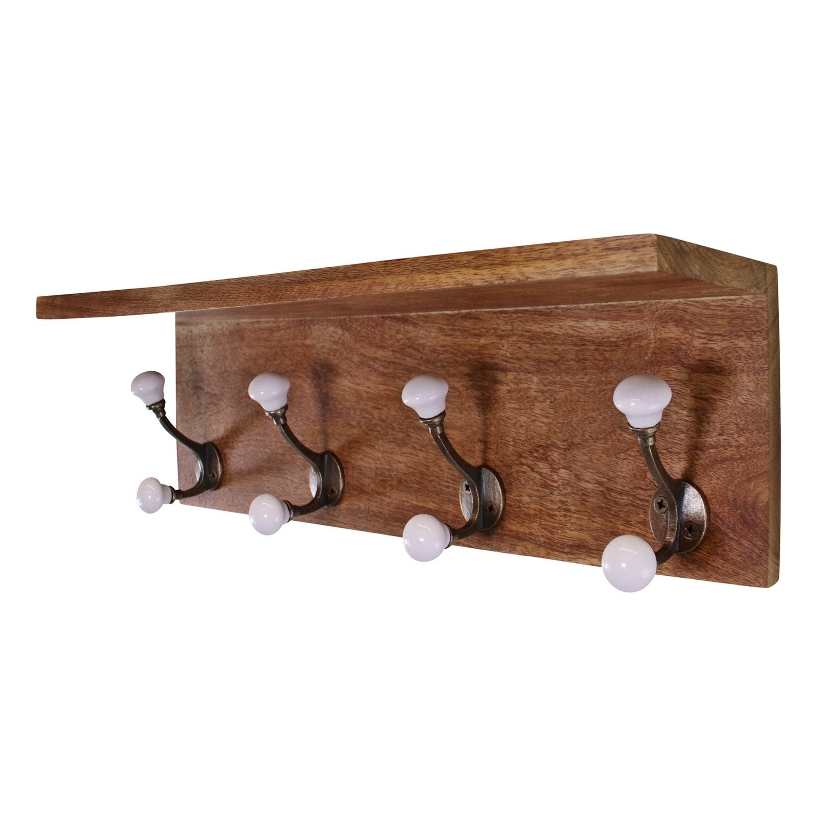 Sifcon Brown, White International Plc 4 Metal Hooks With Wooden Base