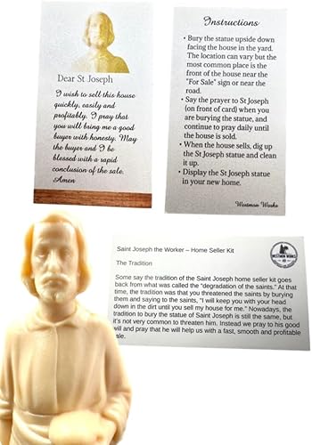 Westmon Works Estatua de San José para vender casas con tarjeta y oración para la casa, set completo