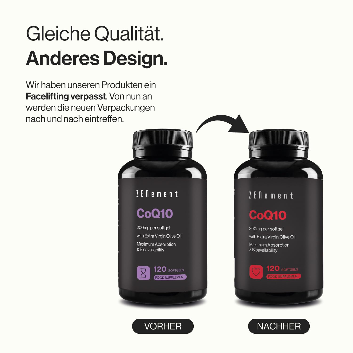 Coenzym Q10, 200 mg | 100% Rein und Natürlich Fermentiert, 120 Weichkapseln (4-Monats-Versorgung) mit Nativem Olivenöl Extra aus Spanien | Zenement