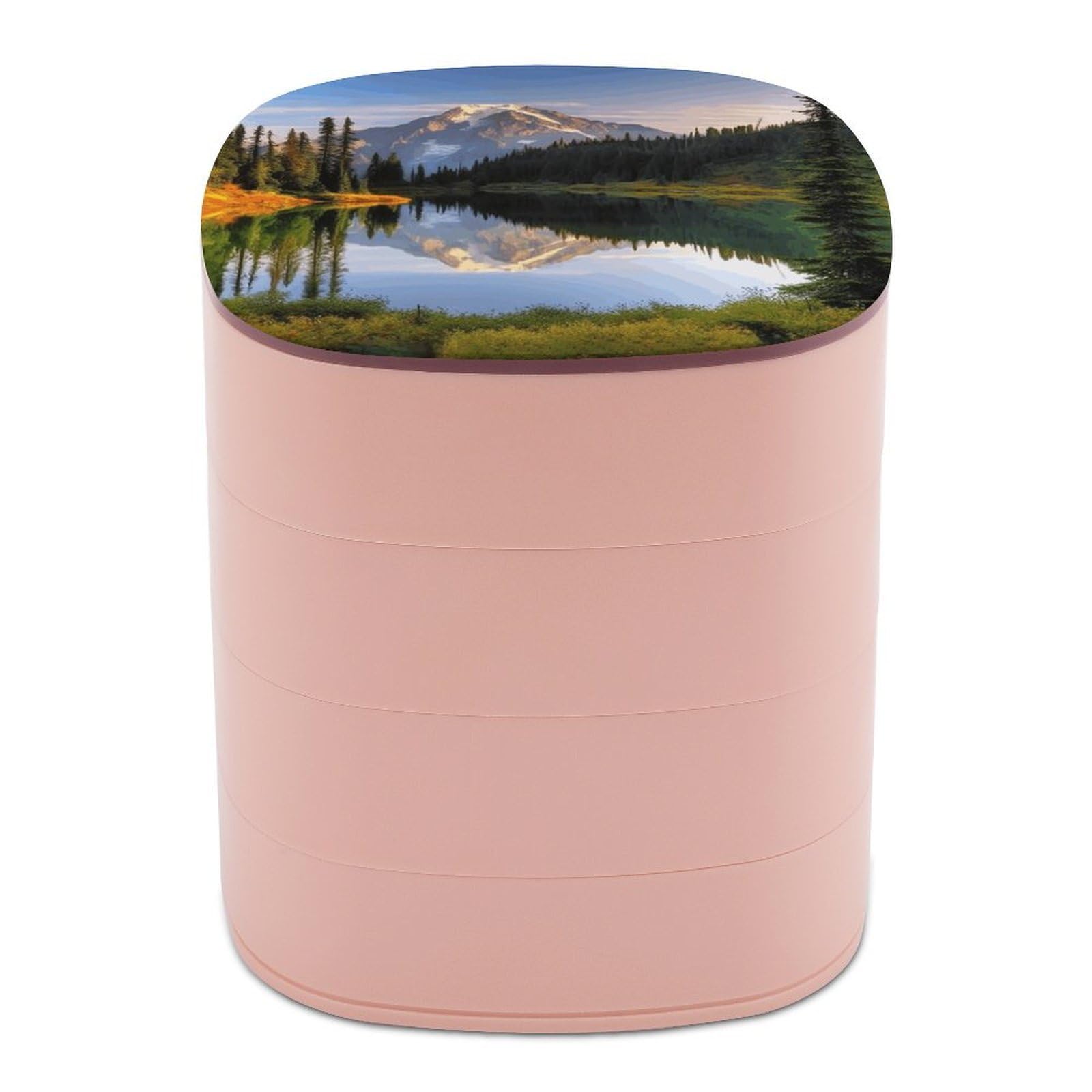 JTREHY Mountain And Lake Pictures Jewelry Box 4-Layer Covered Rotating Jewelry Storage Box Large Capacity Storage Boxes Portable Jewelry Case for Bracelets Earrings Necklace