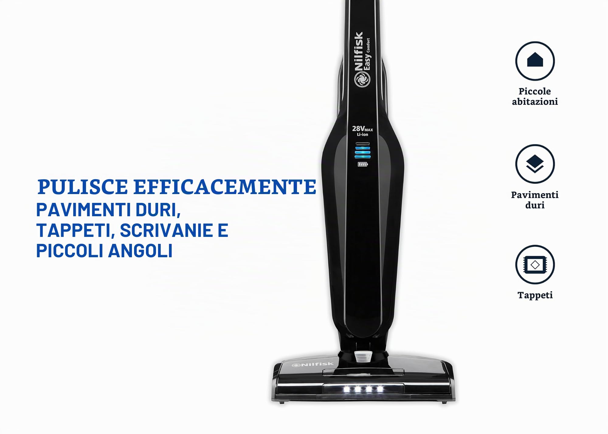 Nilfisk Aspirapolvere Easy 2 in 1 - Aspirapolvere Verticale e Portatile - Senza Filo e Senza Sacchetto per Pavimenti, Tappeti e Scrivanie - Nero (28 V)