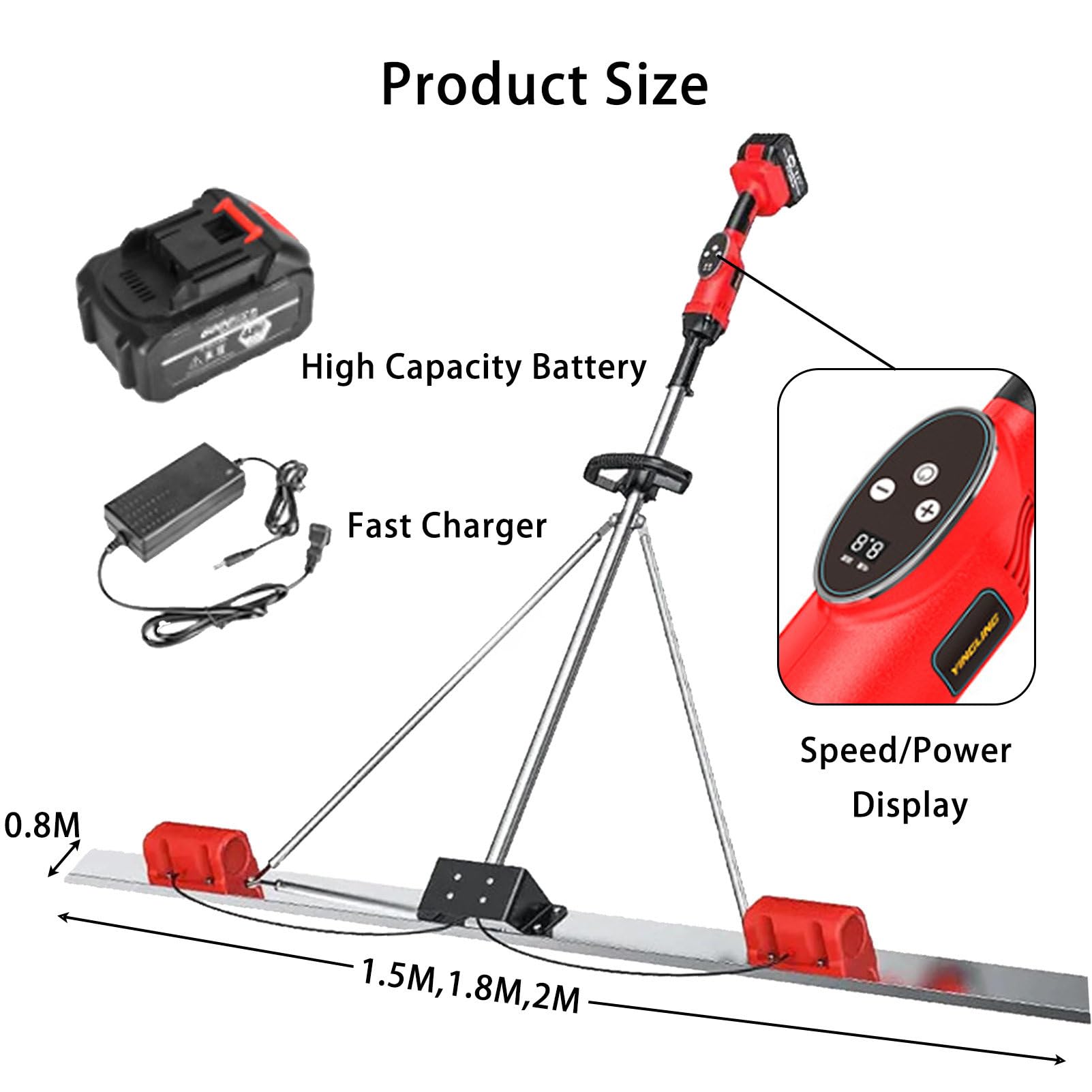 Vibrofinitrice per Calcestruzzo, Strumento di Vibrazione per La Finitura del Calcestruzzo, per Una Levigatura E Una Rifinitura Efficienti del Calcestruzzo 2*Battery-2M
