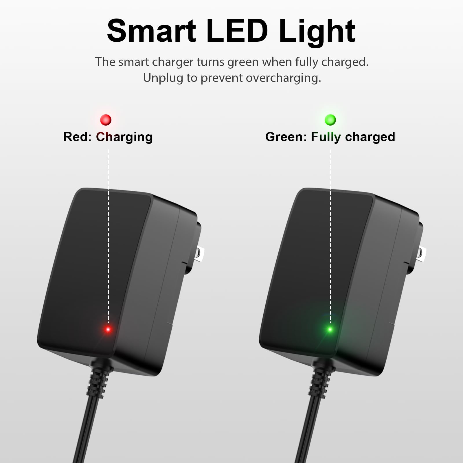 Charger for Power Wheels Battery 12 Volt, 12V Adapter for Fisher Price Gray, 6.5FT, Charging Indicator Light