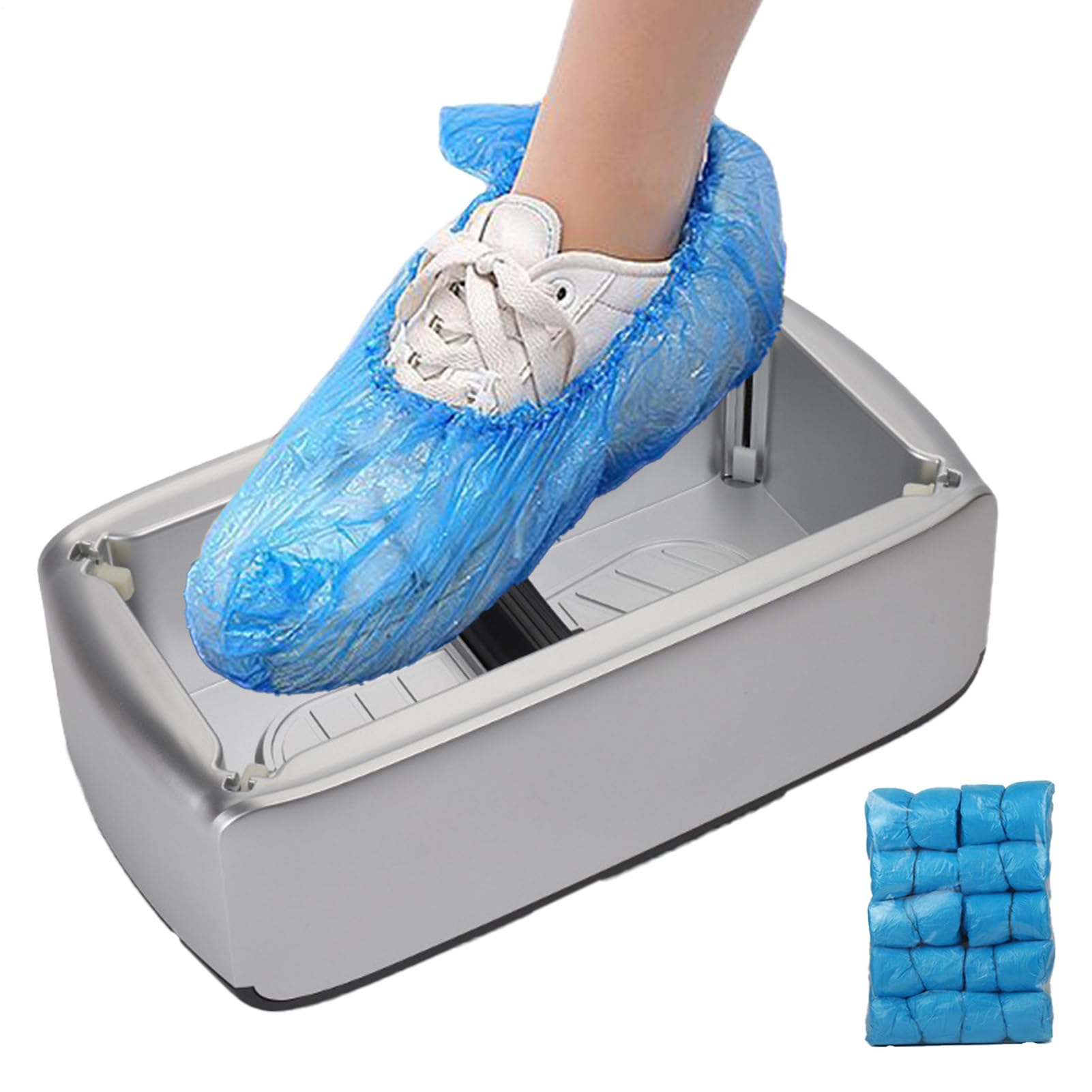 Tappatrice per scarpe – Distributore di imballaggio, protezione per scarpe | 100 rivestimenti usa e getta | per interni, ufficio, casa, officina, sicurezza, igiene, pulizia, dispositivo di protezione