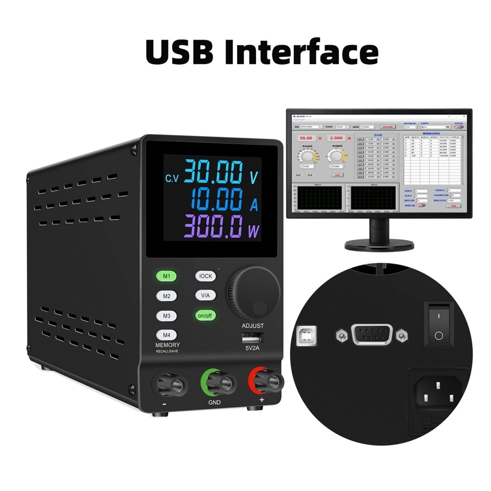Zasilacz Laboratoryjny Programowalny zasilacz USB DC Stół warsztatowy do konserwacji oprogramowania laboratoryjnego 30 V 10 A Regulator napięcia i prądu(SPPS305DR BLack)