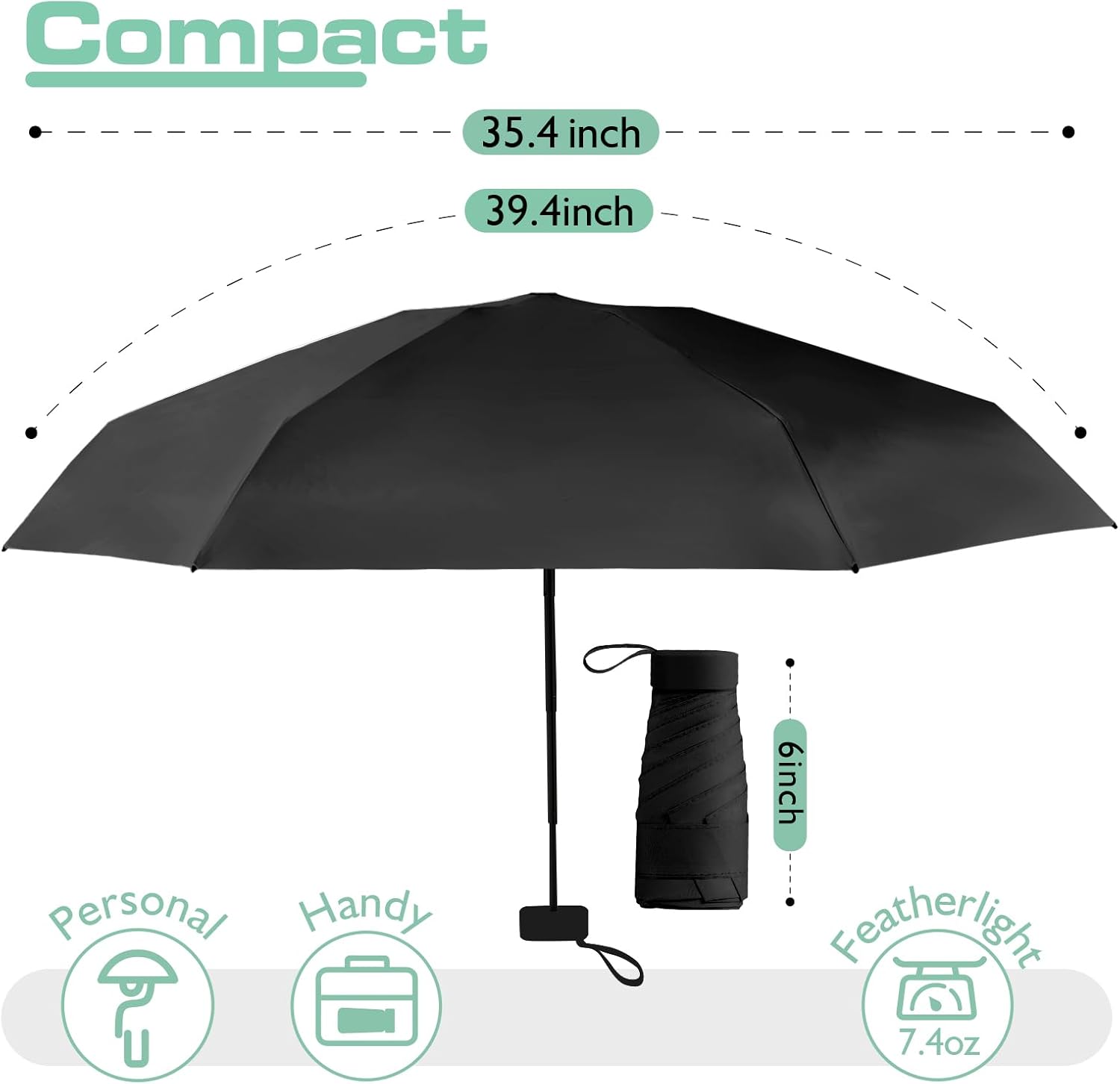 Compact Travel Umbrella - Mini Umbrella for Purse, Small Lightweight & Tiny Design Perfect for Parasol Outdoor Sun & Rain Umbrellas - Image 8