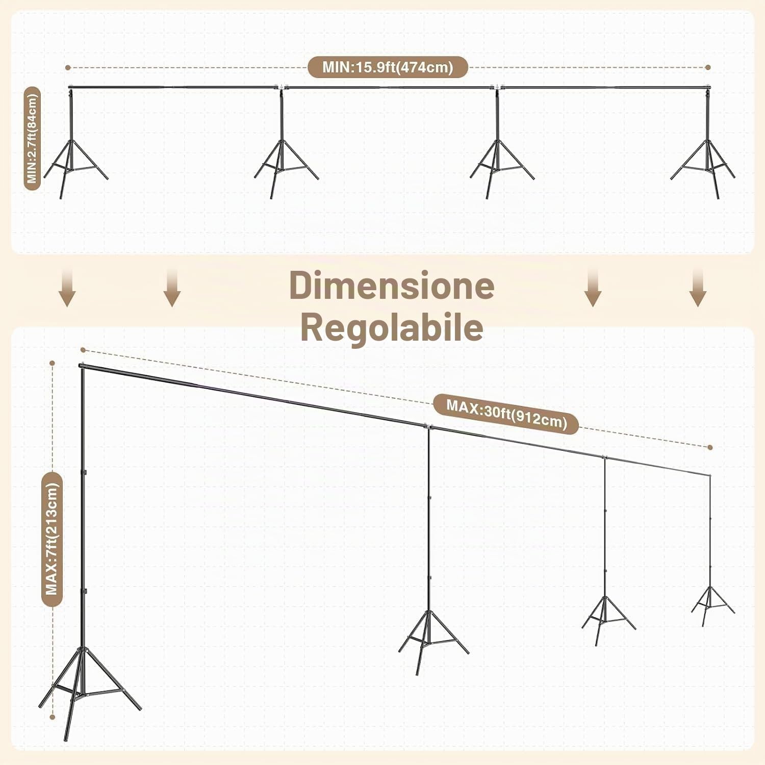 EMART Supporto per Sfondo, 9x2,1m Supporto Fondale Fotografico Regolabile | Connessione Girevole a 308°, Fotografico, Fotografici, Matrimoni, Decorazioni