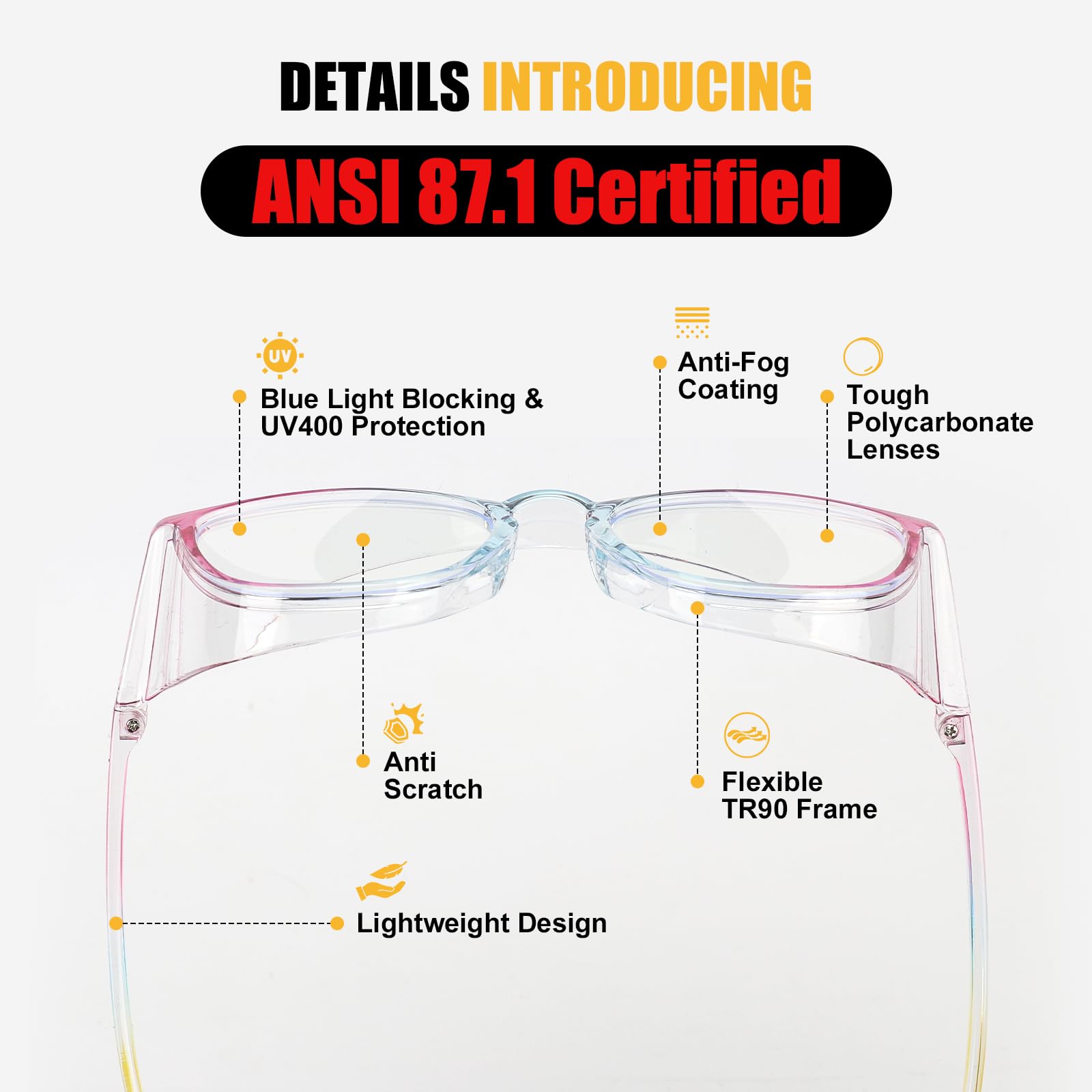 KeeiZoes Gafas de seguridad antivaho para mujeres, enfermeras, gafas protectoras de luz azul y bloqueo UV