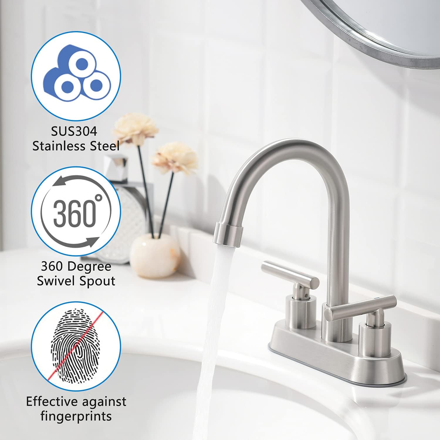 Stainless Steel Faucet with Swivel Spout and Anti-Fingerprint