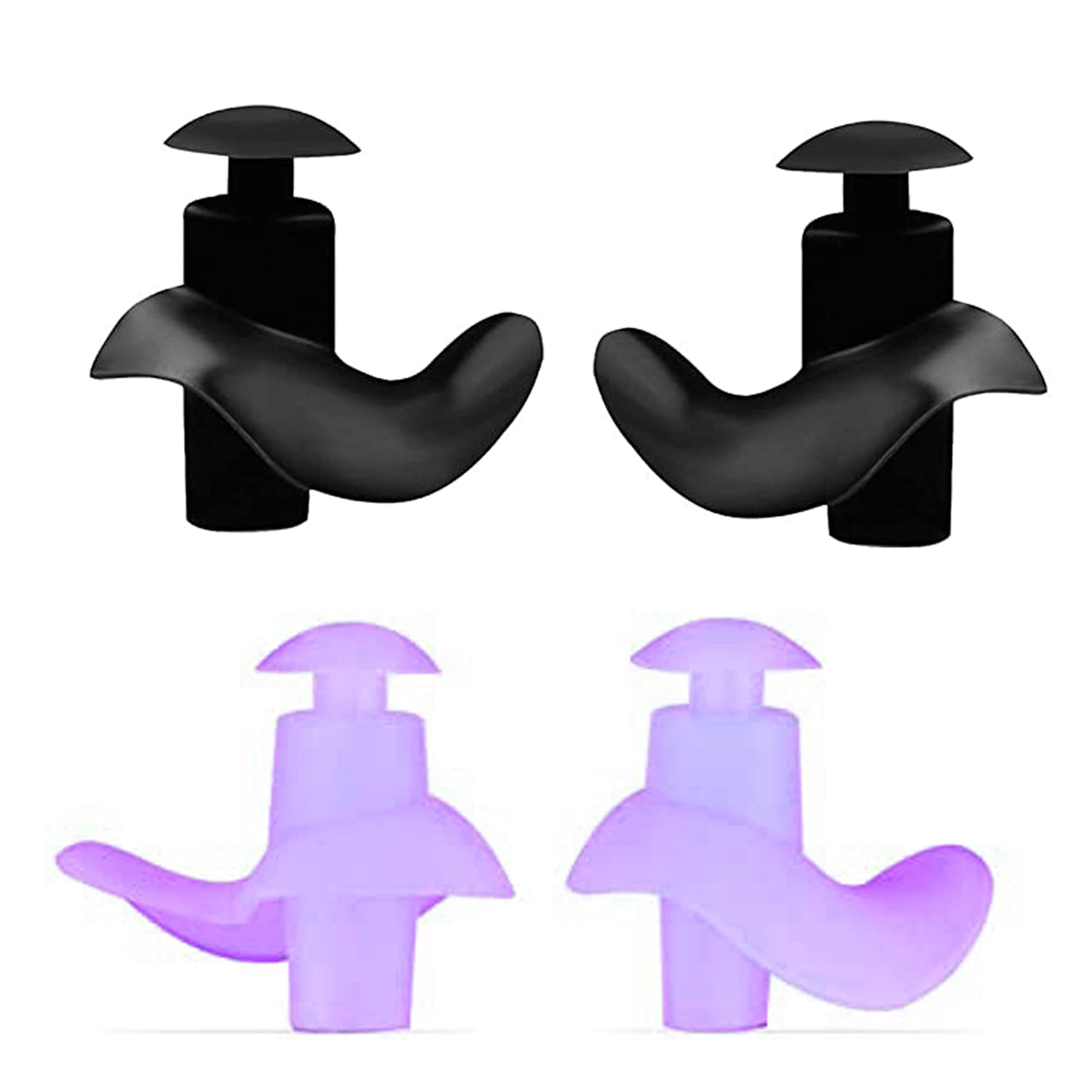 Silicone Earplugs for Swimming Bathing and Sleeping, Professional Noise Reduction Reusable Silicone Swim Earplugs for Adult Swimmers Children Diving (2 Pair) (Black-Purple)-image-46