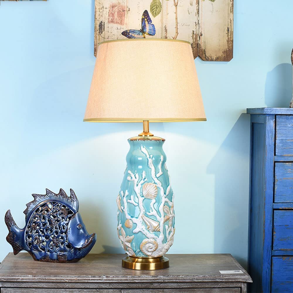 Lampada da Tavolo, Lampada da Comodino per Camera da Letto, Realizzata a Mano in Ceramica con Paralume in Tessuto, Moderna, per Comodino, Soggiorno, scrivania.