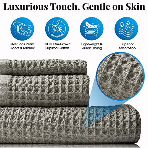 Ravel Silver Infused Waffle Towel - Usa Grown Supima Cotton, Quick Drying, Lightweight And Absorbent - Waffle Weave Design - Luxury Towel (Bath, Dune Brown) #TOP1