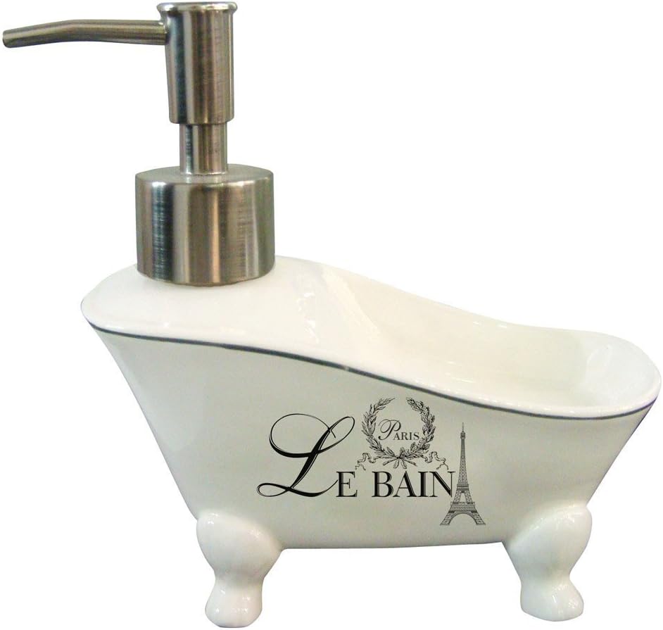 Paris Le Bain Eiffel Tower White Ceramic Clawfoot Soap Dish and Dispenser