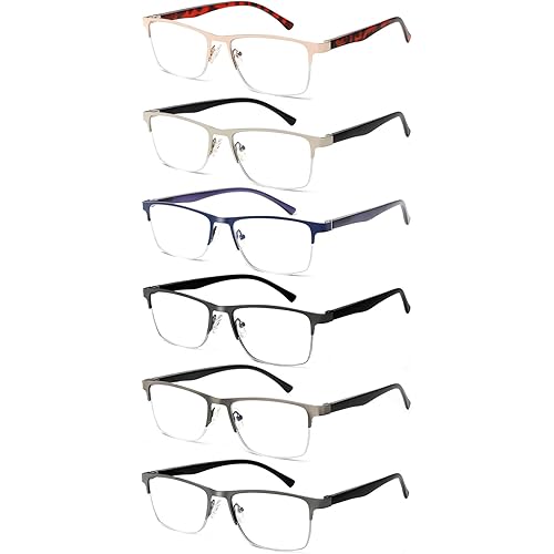 NORPERWIS 6 Pack Reading Glasses Men Metal Blue Light Blocking Readers with Spring Hinges Readers for Men Eyeglasses
