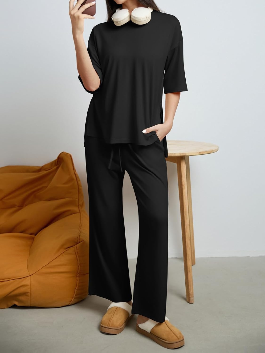 REORIA Womens Fall Lounge Sets Sleepwear Short Sleeve Tops and Long Pants 2 Piece PJ Pajama Sets - Image 3