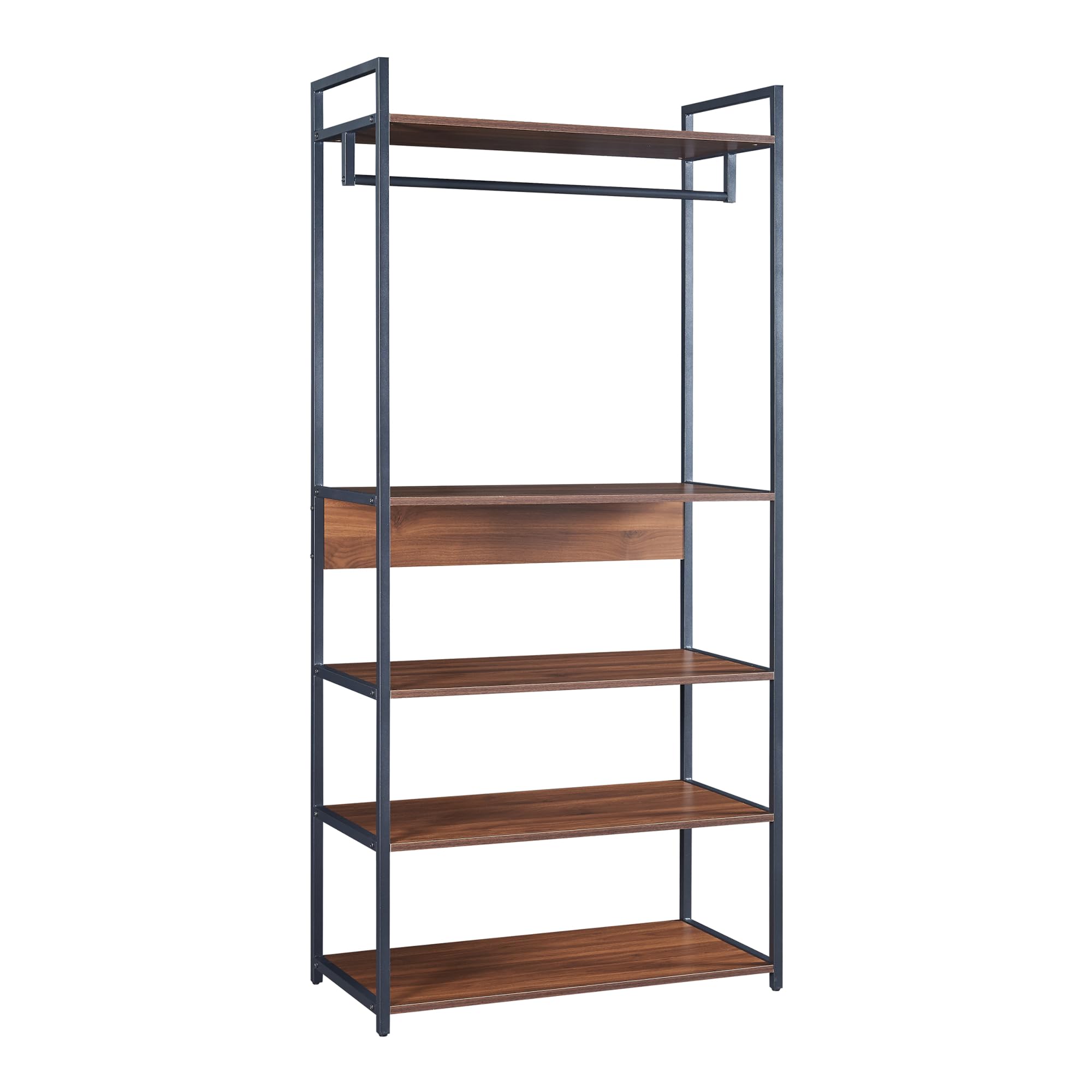 [en.casa] Set di 2 Mobili Organizzatori Guardaroba con Barre Appendiabiti Ripiani e 2 Cassetti Mobili Porta Abiti per Camera da Letto Cabina Armadio - Nero/Effetto Noce