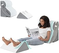 Hansleep 4PCS Bed Wedge Pillow Set for After Surgery, Sleep Apnea & Acid Reflux Relief - Adjustable 20" Memory Foam Backrest, White