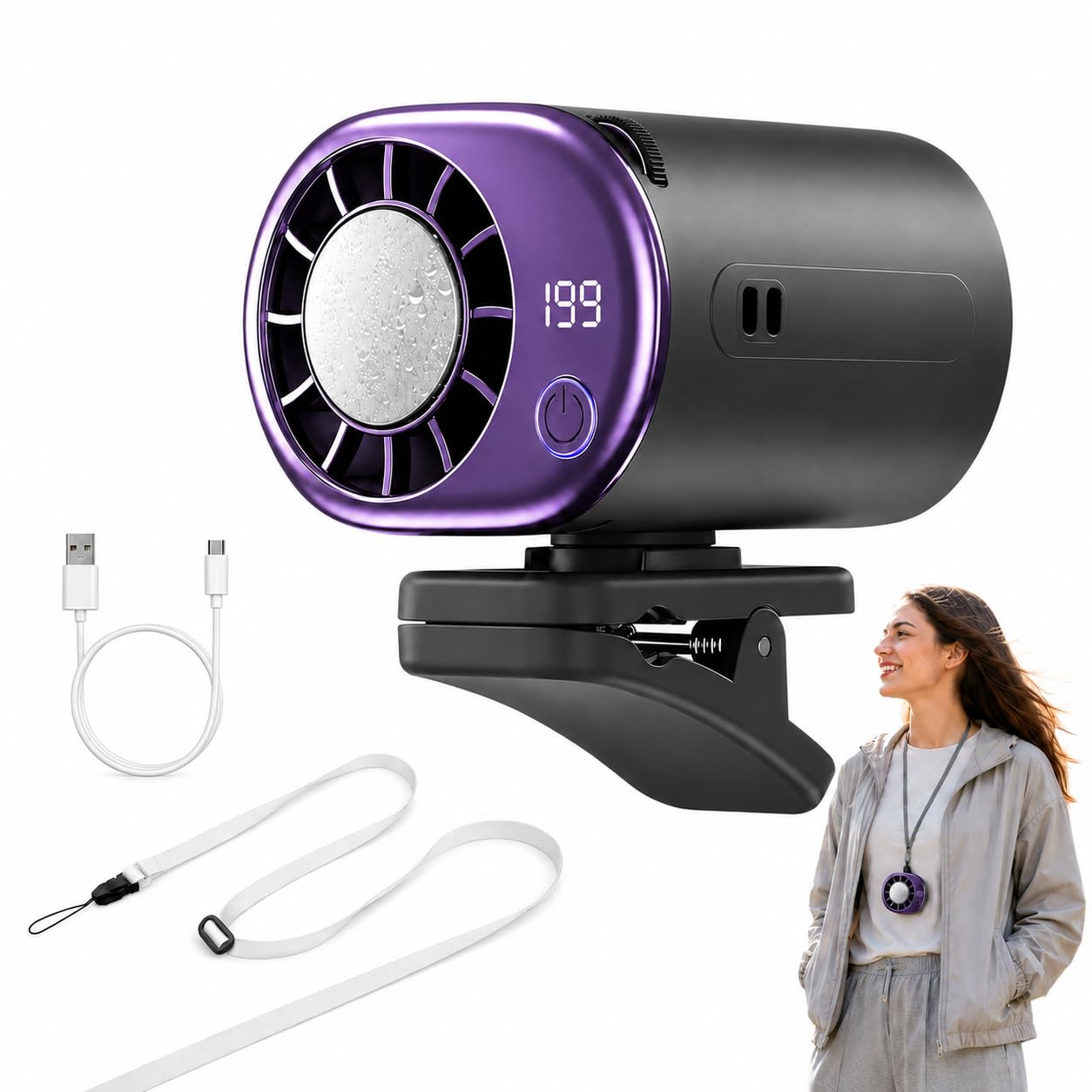 ZULESUK Car Clip on Air Conditioner Fan, USB Car Fan 199 Speeds LED Display
