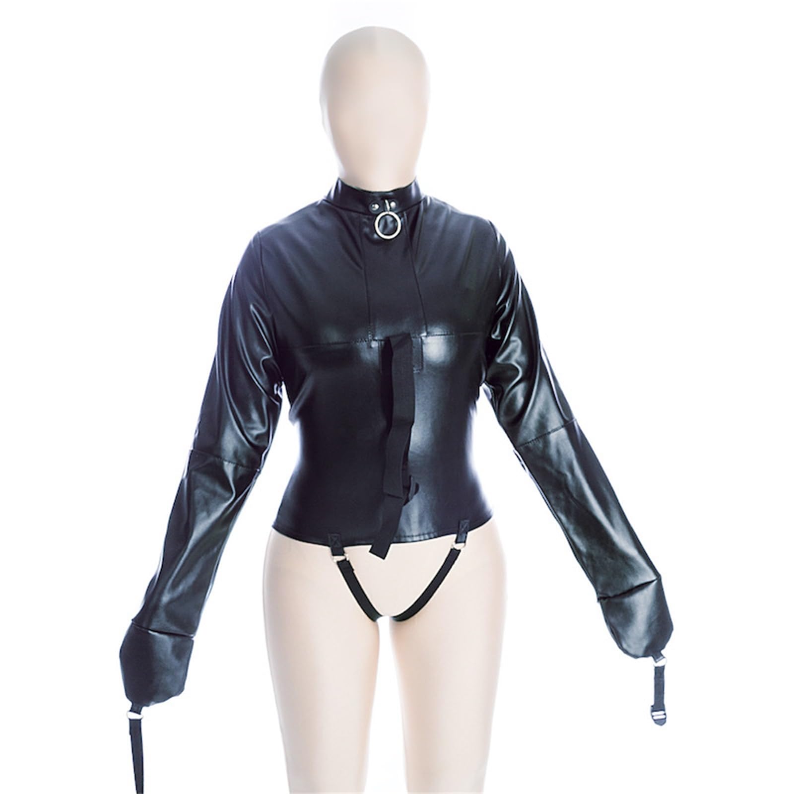 Body in pelle di castità BDSM Bondage Lingerie erotica in pelle, braccialetti bondage Borse di contenimento Manette, giocattoli sessuali for coppie(B)