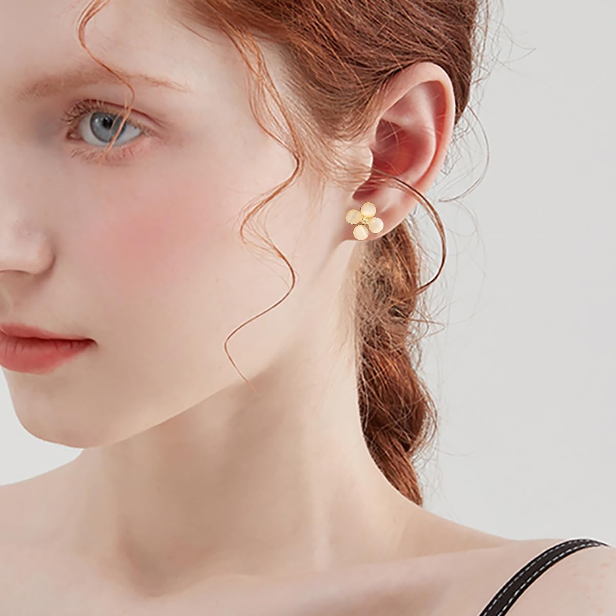 Cute Clover Leaf Stud Earrings for Women 925 Sterling Silver 14K Gold-Toned Cat Eye's Shamrock Flower Studs Opal Round 4 Leaf Petal Floral Earring Dainty Jewelry for Mother Sister - Image 2