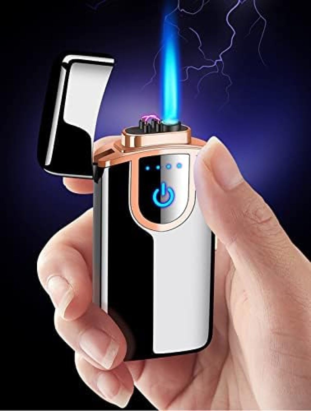 Briquet Électrique, Rechargeable Au Butane, Coupe-Vent, Plasma, Portable, Rechargeable par USB avec Affichage LED, Briquet 2 en 1 pour Feu, Barbecue,Argent,bonny369
