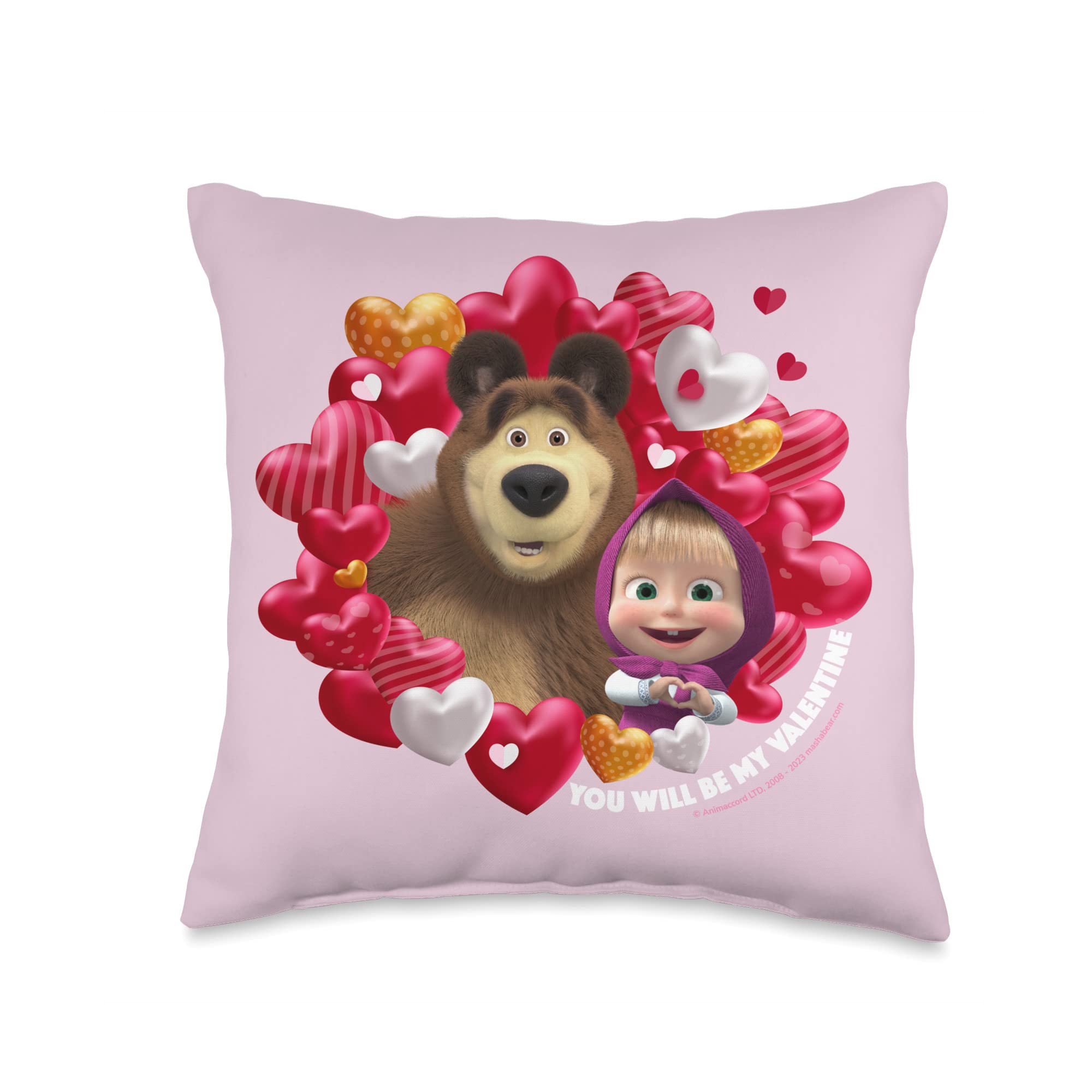 You will be my Valentine, Masha! Masha and the Bear Throw Pillow