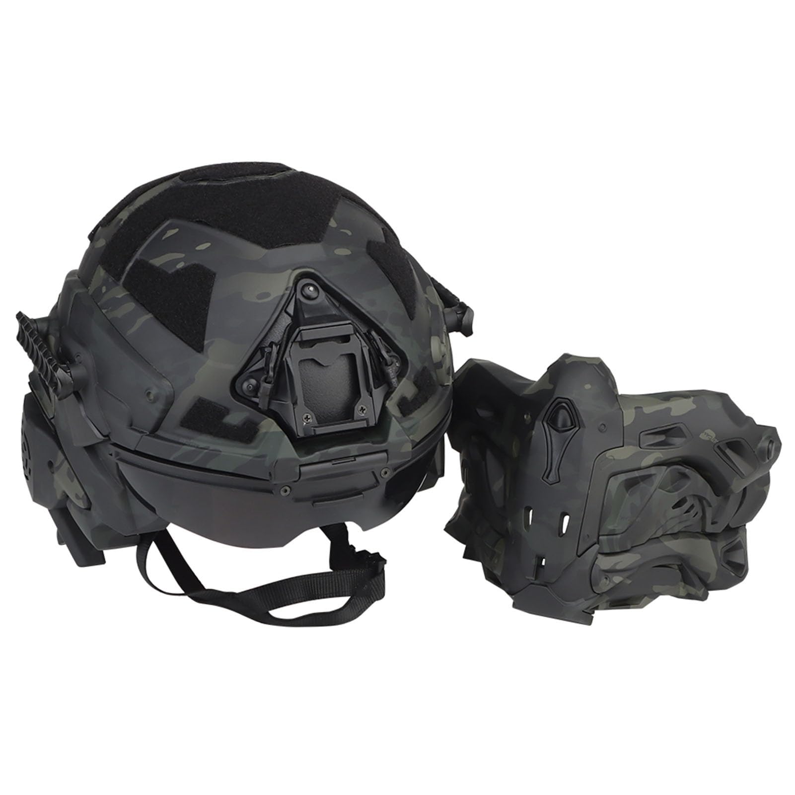 Tactical Airsoft Helmet with Flip-Up Lens, Detachable Mask, Clear Anti-Scratch HD Lens, Built-in Headset, Adjustable Fit for Outdoor CS Games & Paintball(B CP)