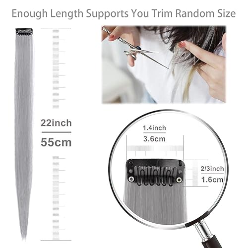 Miniatura 8 de SOYZMYX - 26 extensiones de cabello sintético con clip, multicolor, 22 pulgadas, extensiones de cabello lacio colorido para niñas, mujeres, niños,