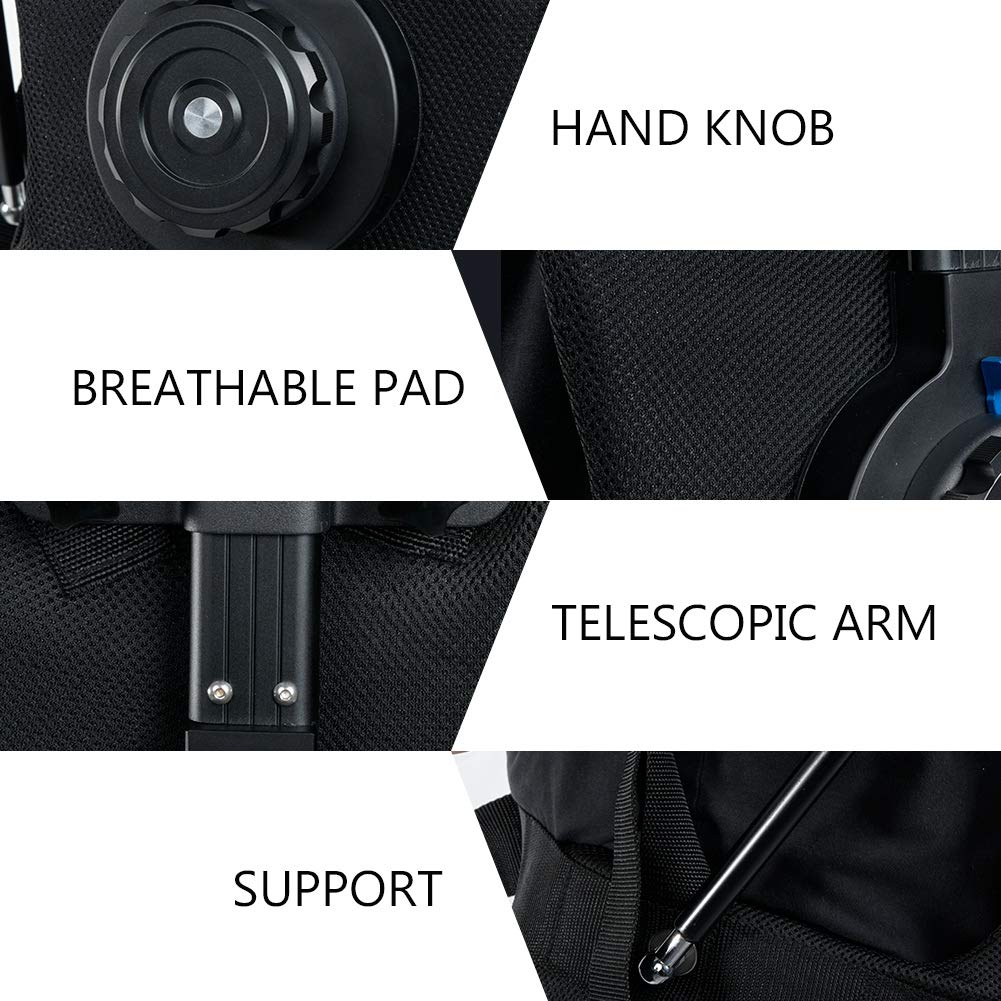 3-18kg Gimbal Vest Rig, Caméscope Caméscope avec Amortisseur de Choc pour Gilet de Soutien avec stabilisateur de Bras, Dispositif de Prise de Vue Stable réglable avec Sac de Rangement, Noir