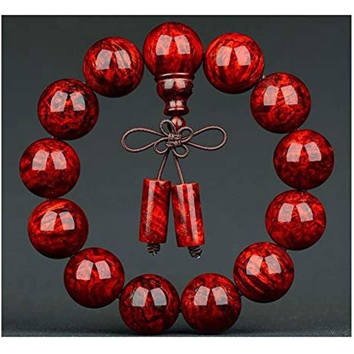 Pulsera de Madera de agar de 18mm con Cuentas de la India auténtica Tallada a Mano, Boutique de sándalo Rojo