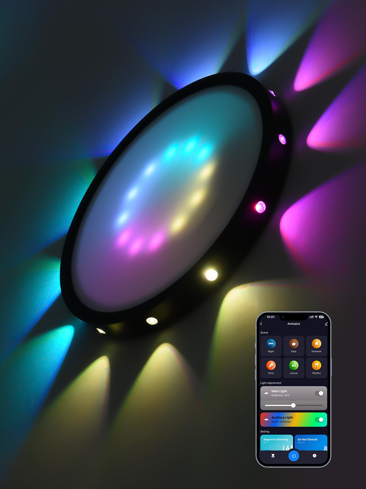 Anmaice Smart Ceiling Light, RGB Ceiling Light Fixture,Color Change, Flush LED Ceiling Lights 24W Works with Alexa/Google for Bedroom Living Room Round, Γ30cm