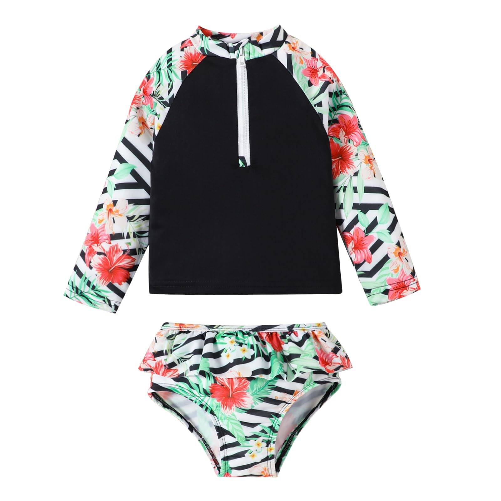 DREAM BUS Toddler Girls Long Sleeve Swimsuit 2 Piece Rashguard Set Sun Protection Baby Girls Bathing Suit Kids Swimwear