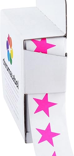 3/4 pulgadas Star Calcomanías en caja dispensadora – 1.000 Etiquetas por caja, calcomanía permanente, Rosado fluorescente