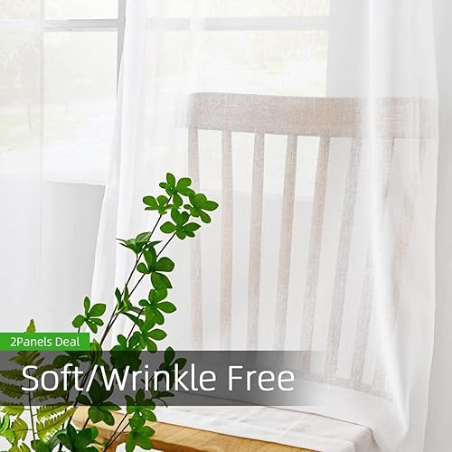 Miniatura 5 de Youleyar Cortinas traslúcidas de lino natural, cortinas de ventana con ojales en la parte superior, cortinas de mezcla de lino reductora de luz para