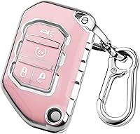 Vista 10 de QBUC Funda para Llavero de Jeep, Protector de Estuche de Llave Plegable con Llavero Compatible con Jeep Wrangler JLU JL Gladiator Rubicon JT