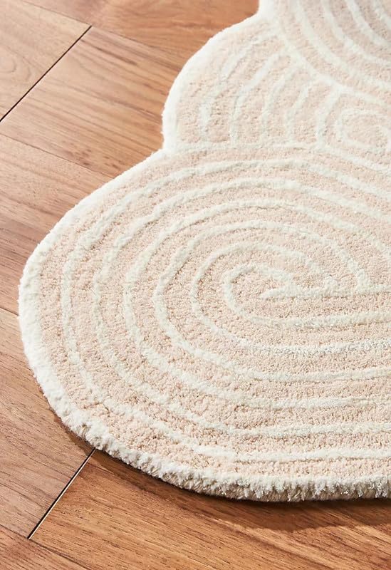 Image of Hand-Tufted Woolen Rugs for Living Room 6x9 feet Peach & White Anti-Skid High Pile Thick Carpet for Hall & Bedroom