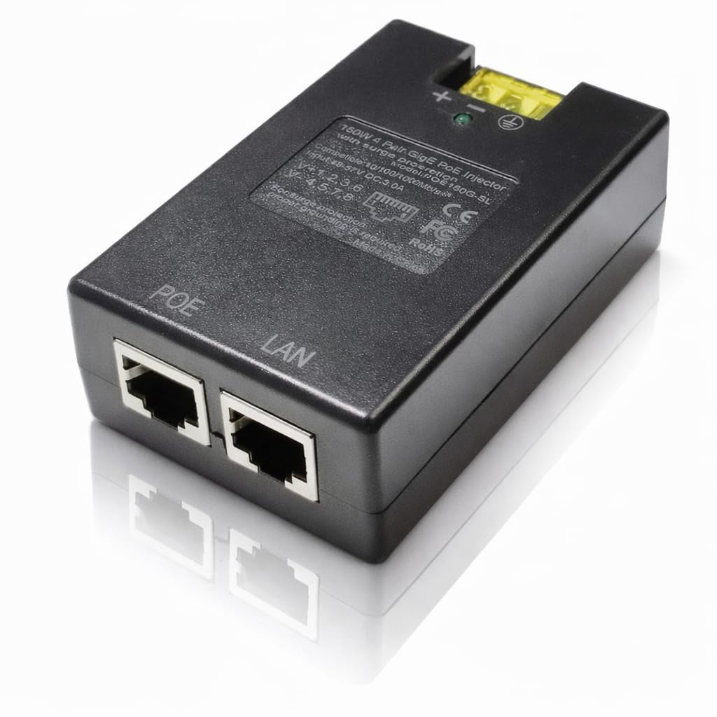 Elfcam - 150W PoE Injecteur 2,5Gb/1,25Gb pour Starlink Gen 3 et Gen 2, Passive PoE Injector avec Protection Contre Les Surtensions 3KV, Play & Plug (PoE-Injector-24W-ESD)