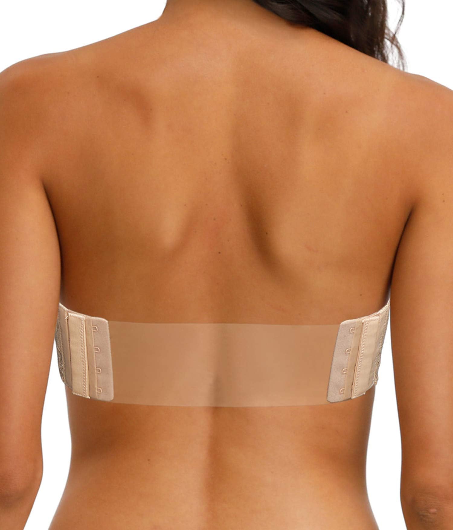 Strapless Clear Back Strap Convertible Bra with Lace Padded Underwired Plus Size Brassiere