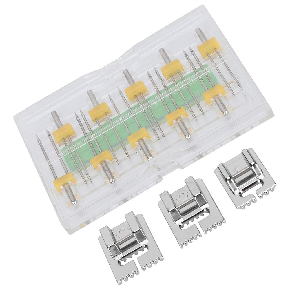 UDSKNV[KSL for Household Sewing Machines, Stainless Steel Double Needles- 10 Twin Needles with 3 Pintucker Presser Feet
