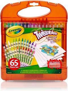 Crayola Twistables Colored Pencils Set: 25 Twist-Up Pencils + 40 Sheets Paper, Portable Kids Art Case, No Sharpening Drawing Kit