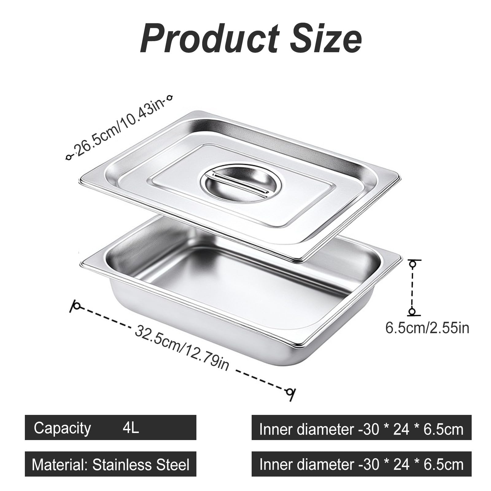 Juego de 3 cuencos para empanar con tapa, recipientes duraderos de acero inoxidable para gastro, GN 1/2, apilables, recipientes para chuletas, chuletas de pescado, chuletas de pollo, empanado (32,5 x