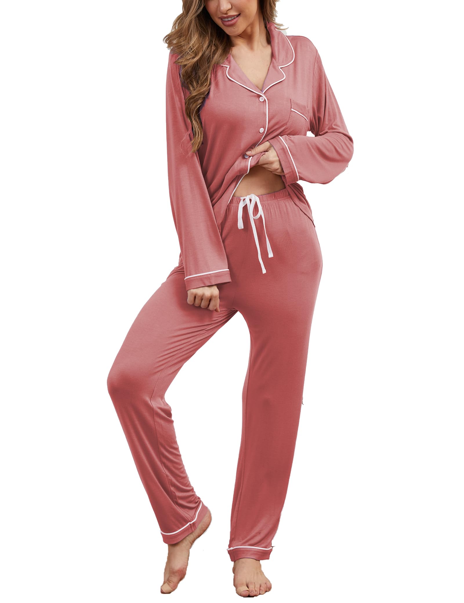 Button Up Pajamas for Women Long Sleeve Sleepwear Soft Loungewear Ladies Pjs Set XS-XXL