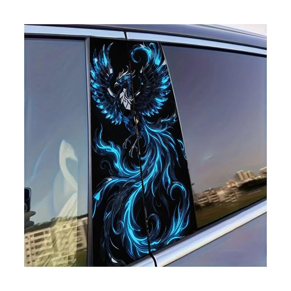 Decorative Items 2pcs Car Door Pillar Decoration Sticker Ice Flame Dark Phoenix Glossy Material Protective Film